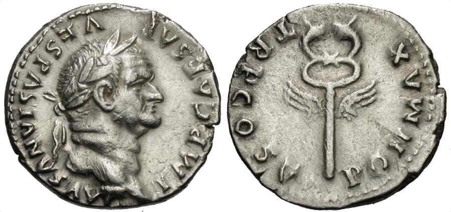 Vespasian. AR Denarius. Winged Caduceus. | Roman Imperial Coins