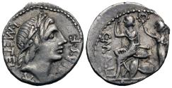 Ancient Coins - Roman Republic. C. Malleolus, A. Albinus Sp.f., and L. Caecilius Metellus. AR Denarius.