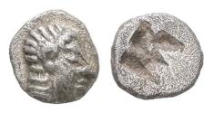 Ancient Coins - Ionia, Kolophon. AR Tetartemorion. Archaic Head of Apollo.