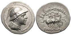 Ancient Coins - Baktria, Indo-Greek Kingdom. Eukratides I Megas. AR Drachm. Choice.