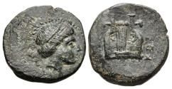 Ancient Coins - Ionia, Kolophon. Æ 13 mm. Apollo / Kithara. VERY RARE.
