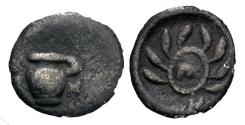 Ancient Coins - Calabria, Tarentum. AR Hemiobol. Skyphos. RARE.