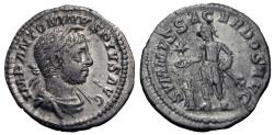 Ancient Coins - Elagabalus. AR Denarius. Emperor Sacrificing.