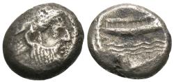 Ancient Coins - Phoenicia, Arados. AR Third Stater. Marine Deity / Galley.