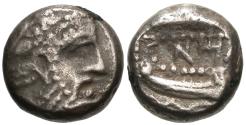 Ancient Coins - Phoenicia, Arados. AR Third Stater. Marine Deity / Galley.