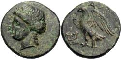 Ancient Coins - Caria, Halikarnassos. Æ 11 mm. Apollo / Eagle.