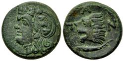 Ancient Coins - Cimmerian Bosporos. Pantikapaion. Æ 20 mm. Satyr / Lion.