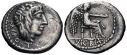 Ancient Coins - Roman Republic. AR Quinarius. M. Cato.