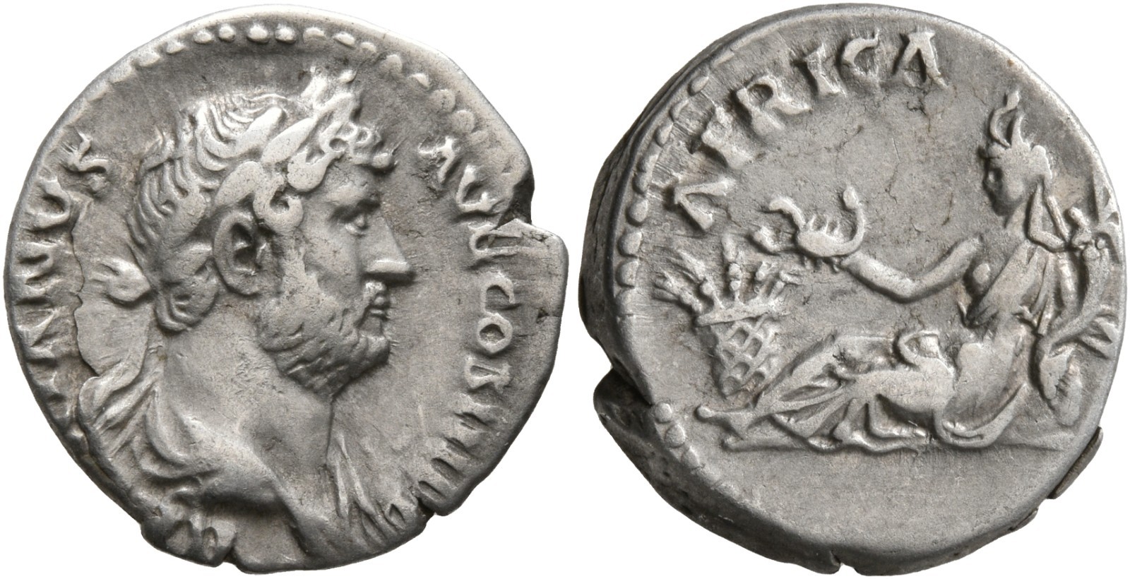 Hadrian. AR Denarius. Travel Series Issue. AFRICA. Fine Portrait.