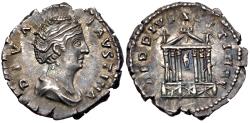 Ancient Coins - Diva Faustina Senior. AR Denarius. Hexastyle Temple.