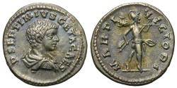 Ancient Coins - Geta, as Caesar. AR Denarius. Mars.