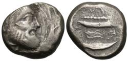 Ancient Coins - Phoenicia, Arados. AR Stater. Marine Deity / Galley.