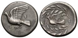 Ancient Coins - Sikyonia, Sikyon. AR Drachm. Dove Alighting.