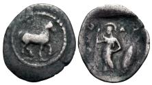 Ancient Coins - Thessaly, Pharkadon. AR Obol. Horse Prancing / Athena.