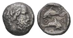 Ancient Coins - Islands off Thrace, Thasos. AR Hemiobol. Silenos.