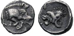Ancient Coins - Mysia, Kyzikos. AR Tetartemorion. Boar / Lion.