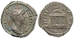 Ancient Coins - Diva Faustina Senior. AR Denarius. Hexastyle Temple.