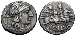 Ancient Coins - Roman Republic. Cn. Lucretius Trio. AR Denarius.