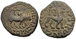 Ancient Coins - Indo-Scythian Kings of Baktria. Azes II. Æ Hexachalkon. Very Nice For Type.