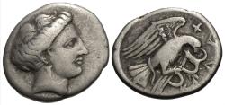 Ancient Coins - Euboia, Chalkis. AR Drachm. Nymph / Eagle.