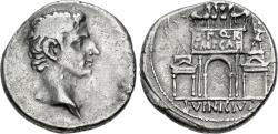 Ancient Coins - Augustus. AR Denarius. Triumphal Arch.