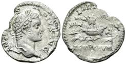 Ancient Coins - Caracalla. AR Denarius. Galley with Rare Circus Scene.