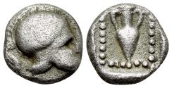 Ancient Coins - Troas, Uncertain (Neandria?). AR Hemiobol. Corinthian Helmet / Amphora.