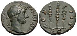 Ancient Coins - Hadrian. Æ Semis. Three Standards.