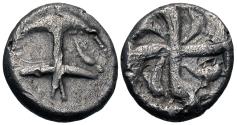 Ancient Coins - Thrace, Apollonia Pontika. AR Drachm. Anchor / Swastika.