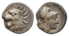 Ancient Coins - Pamphylia, Side. AR Obol. Roaring Lion / Athena.
