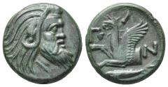 Ancient Coins - Cimmerian Bosporos. Pantikapaion. Æ 21 mm. Satyr / Griffin.
