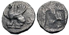 Ancient Coins - Thrace, Abdera. AR Obol. Griffin.