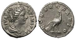 Ancient Coins - Diva Faustina Junior. AR Denarius. Peacock.