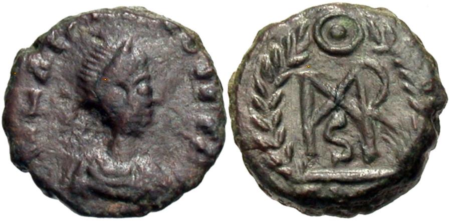 Ancient Coins - Marcian. Æ Nummus. Monogram of Marcian.