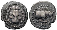 Ancient Coins - Ionian Islands, Samos. AR Drachm. Lion Scalp / Bull.