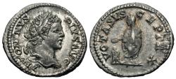 Ancient Coins - Caracalla. AR Denarius. Caracalla Sacrificing.