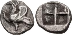 Ancient Coins - Thrace, Abdera. AR Obol. Griffin.