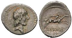 Ancient Coins - Roman Republic. L. Calpurnius Piso Frugi. AR Denarius.