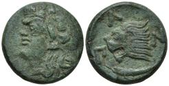 Ancient Coins - Cimmerian Bosporos. Pantikapaion. Æ 20 mm. Satyr / Lion.