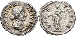 Ancient Coins - Faustina Junior. AR Denarius. Laetitia.