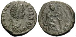 Ancient Coins - Aelia Flacilla. Wife of Theodosius I. Æ. Victory Inscribes Shield.