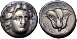 Ancient Coins - Islands off Caria, Rhodes. AR Didrachm. Helios / Rose.
