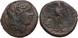 Ancient Coins - Sicily, Syracuse, Hiketas. Æ 22 mm. Apollo / Eagle.