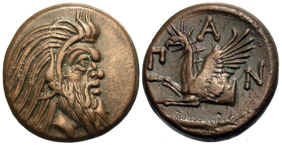 Ancient Coins - Thrace, Pantikapaion. Æ 20 mm. Pan / Griffin.