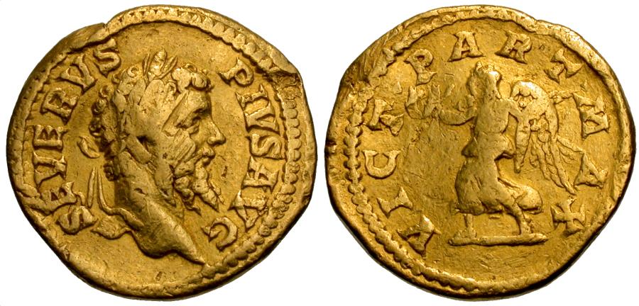 Septimius Severus. AV Aureus. Victory. | Roman Imperial Coins