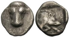 Ancient Coins - Phokis, Federal Coinage. AR Obol. Bucranium / Boar.