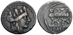 Ancient Coins - Roman Republic. P. Fourius Crassipes. AR Denarius.
