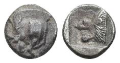 Ancient Coins - Mysia, Kyzikos. AR Obol. Boar / Lion.