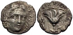 Ancient Coins - Islands off Caria, Rhodes. AR Drachm. Helios / Rose.