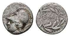 Ancient Coins - Aeolis, Elaia. AR Diobol. Athena. Very Rare with Corinthian Helmet.